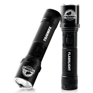 TOJUMPX Tactical Flashlight with Ceramic Breaker & Dedicated Strobe Switch, USB Rechargeable, IP66 Waterproof, for Professional Use & EDC